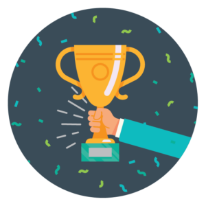 Installation and Deployment Circles DANUSW251056 2 Circle image of animated hand holding trophy with confetti in the background