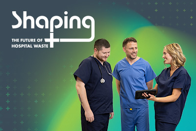 Sidebar Shaping the Future of Hospital Waste with three nurses talking and looking at ipad