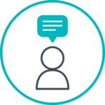 Circle icon of person with chat thought bubble